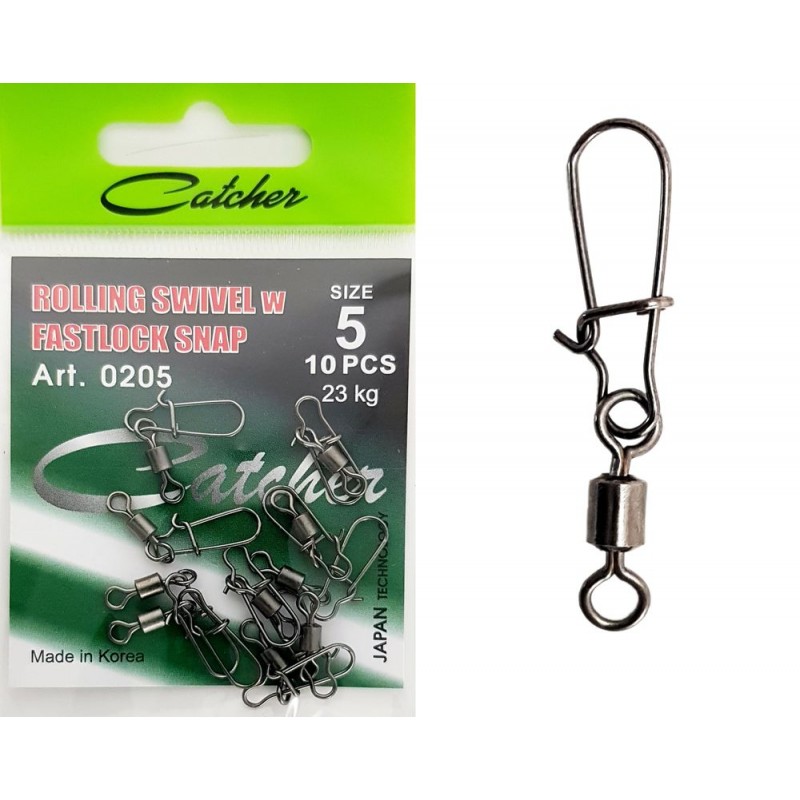 вертлюг с карабином "Catcher" ROLLING SWIVEL w FASTLOCK SNAP (# 5, 10 ...